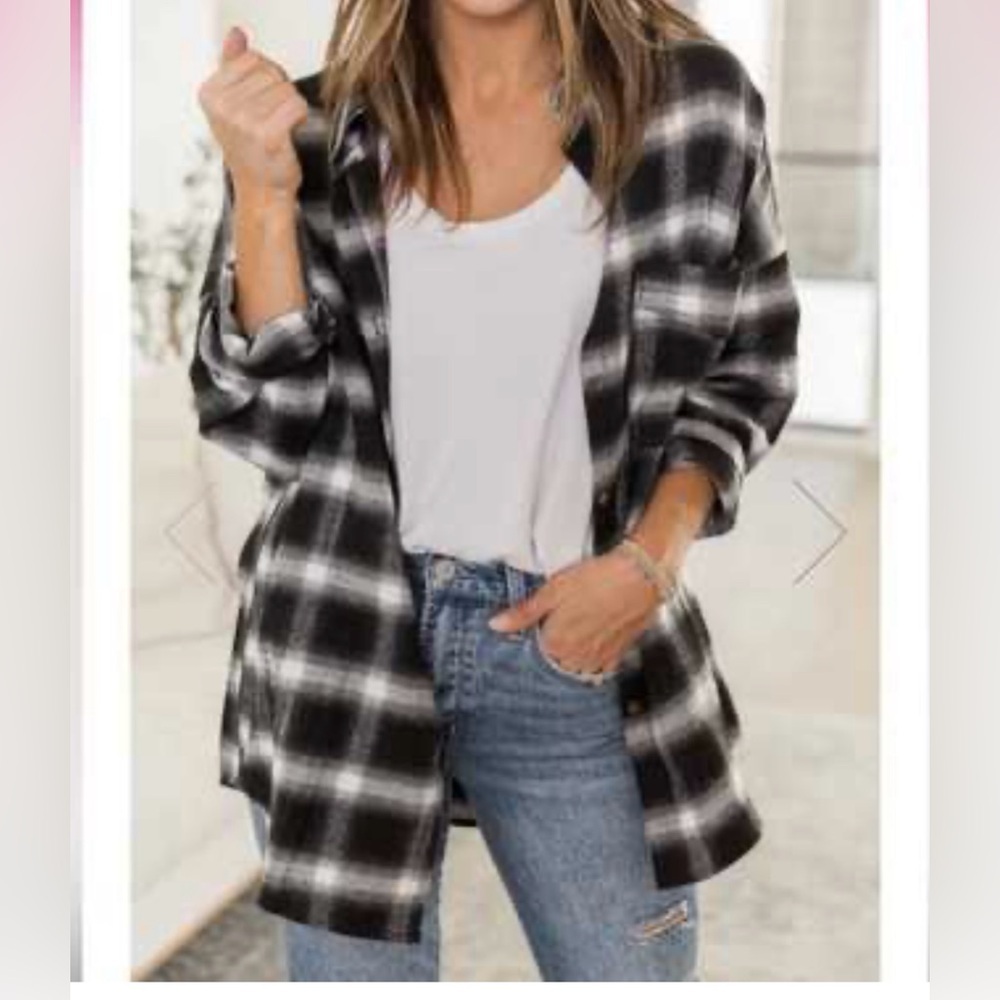 Pink Lily x Darylann Denner Black and White Plaid Button Down Shirt - Picture 1 of 8